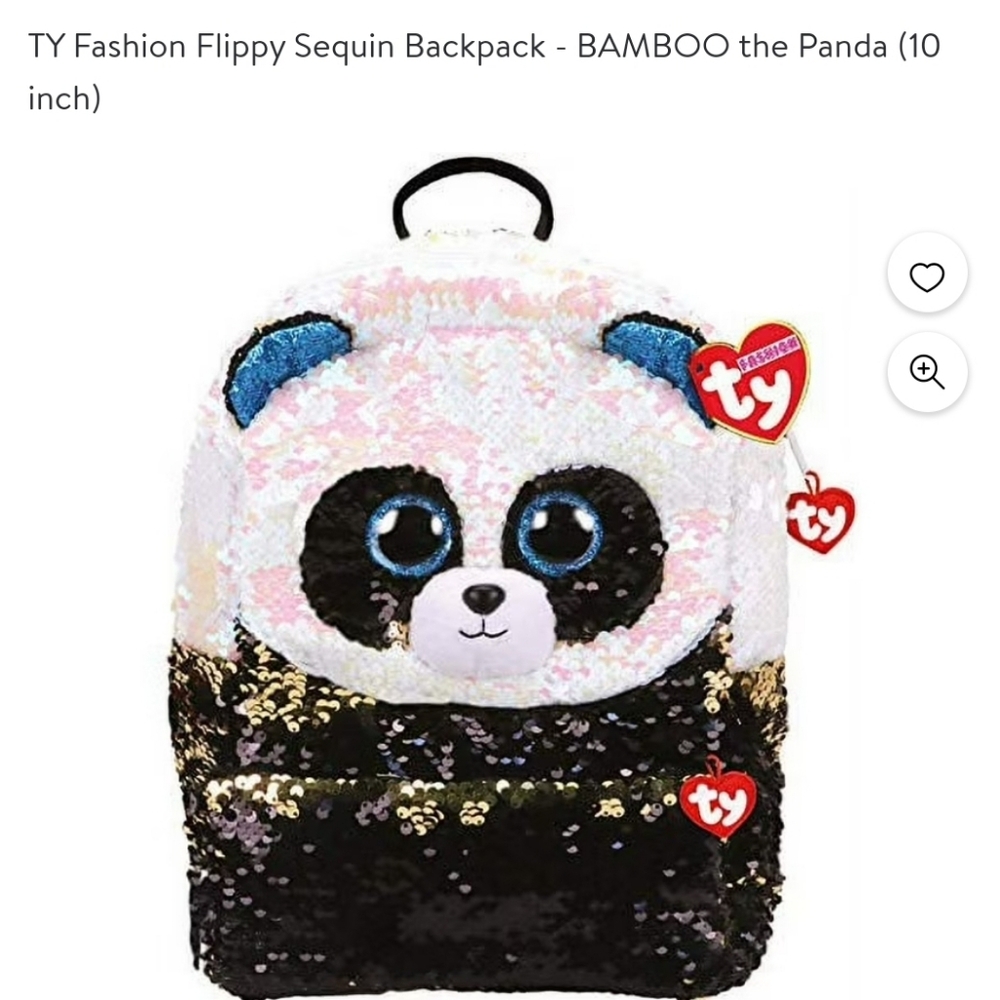 NWOT - TY Fashion Flippy Sequin Backpack - BAMBOO the Panda (10 inch)